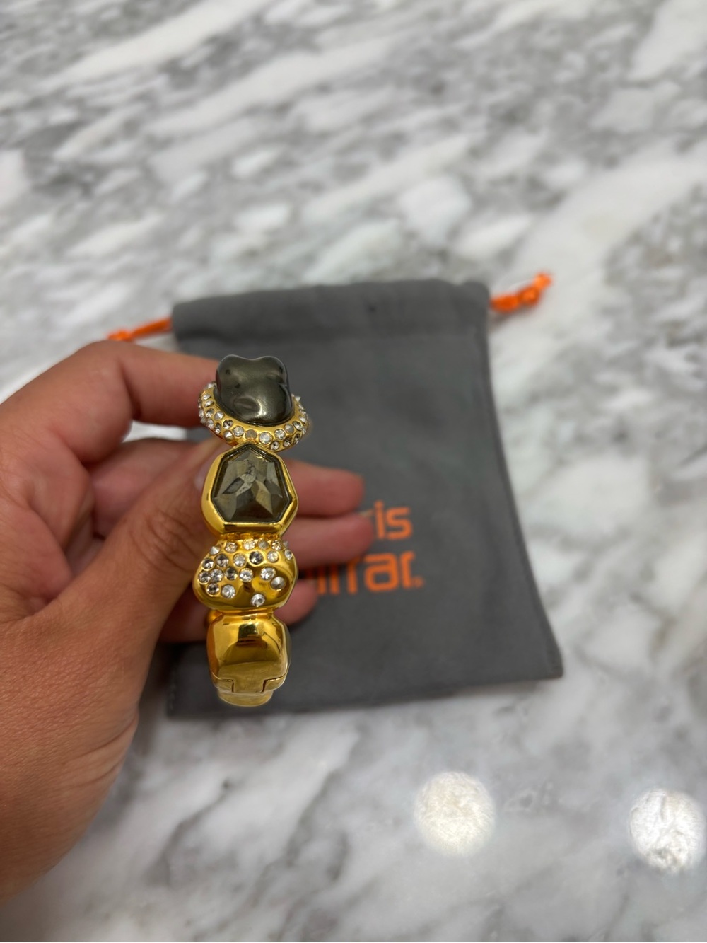 Alexis Bittar Gold-tone Crystal and Hematite Cuff Bracelet - Picture 6 of 7